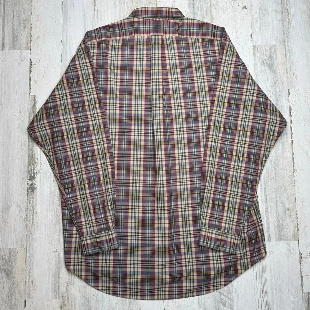 Vintage Polo Ralph Lauren Mens Long Sleeve Button Down Shirt Sz XL Plaid Cotton